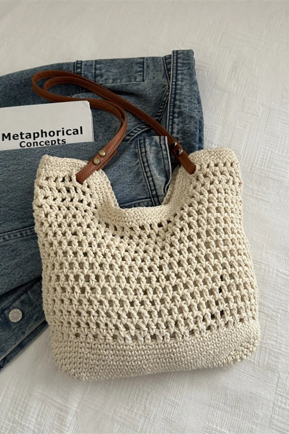 Openwork Woven Tote Bag, view 6