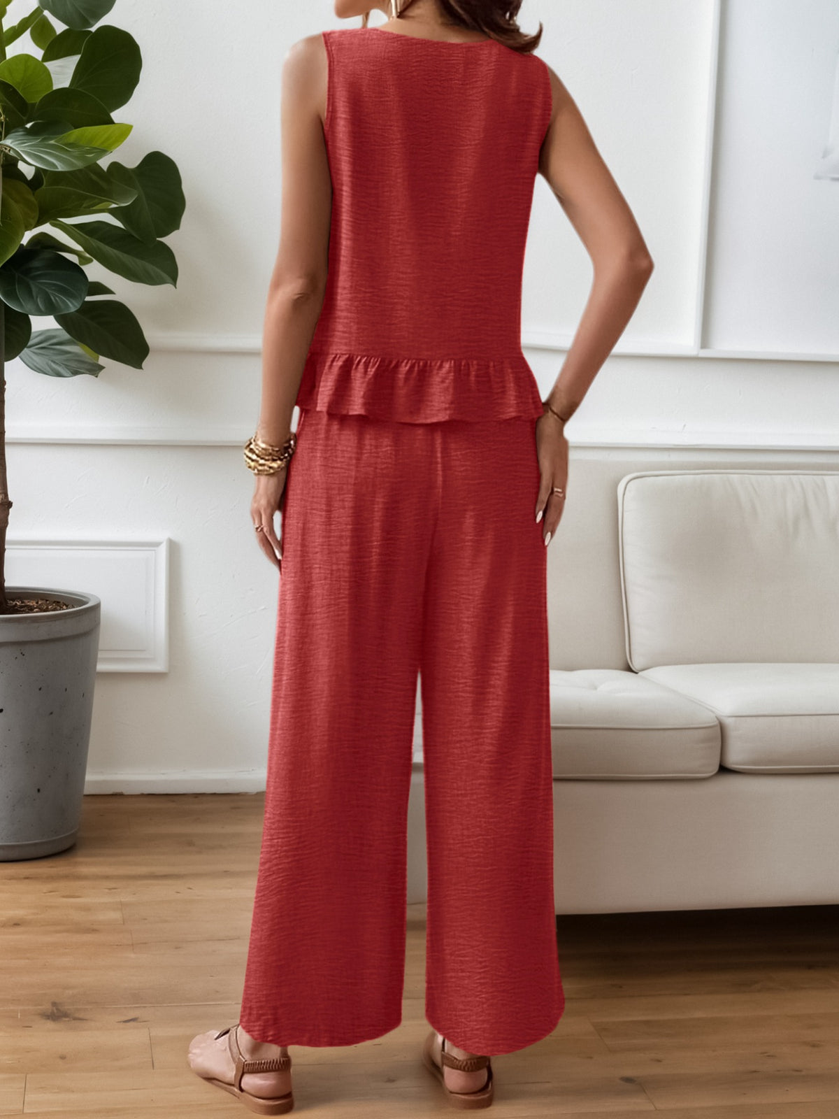 Terracotta pants set back view