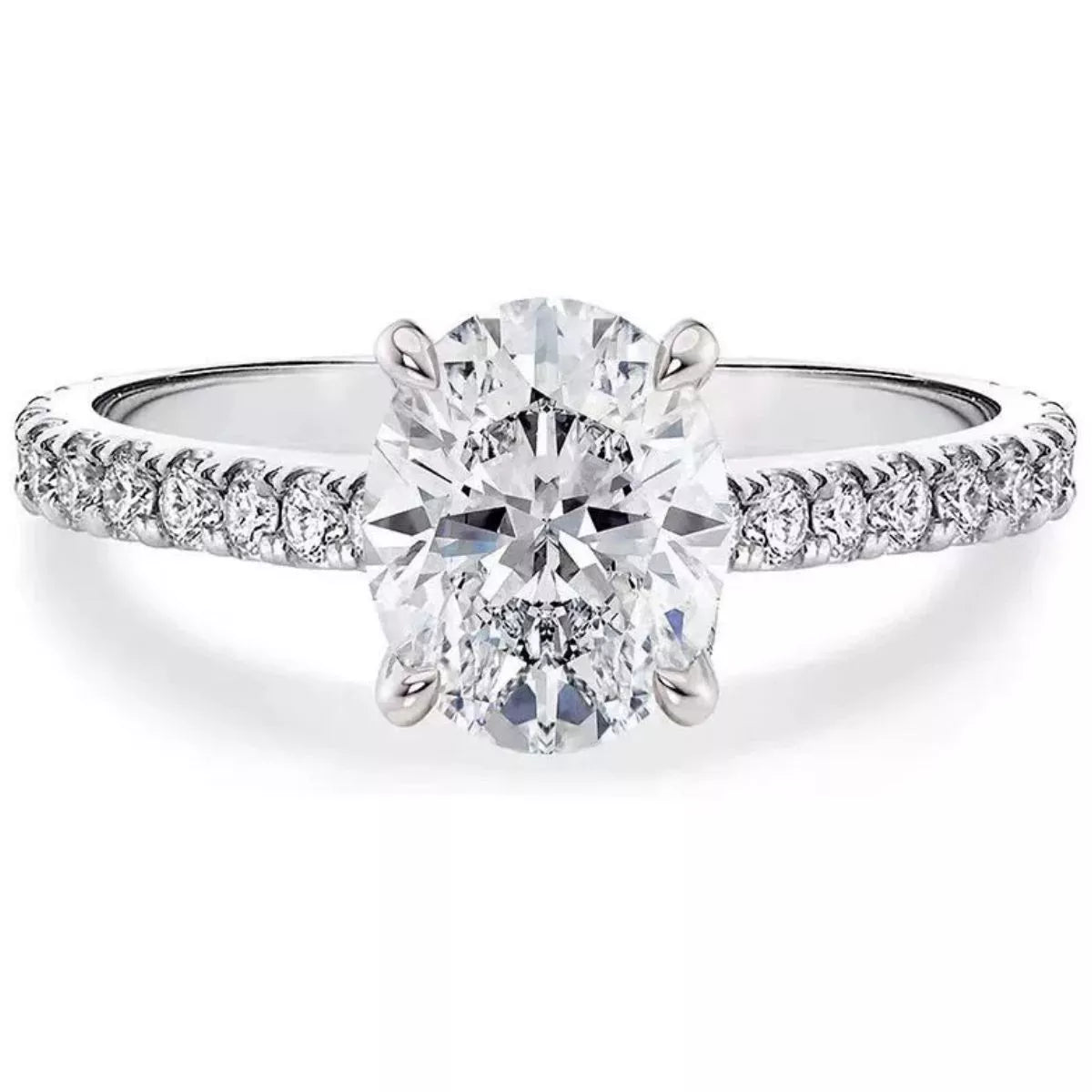 Sterling silver oval moissanite solitaire ring styled view