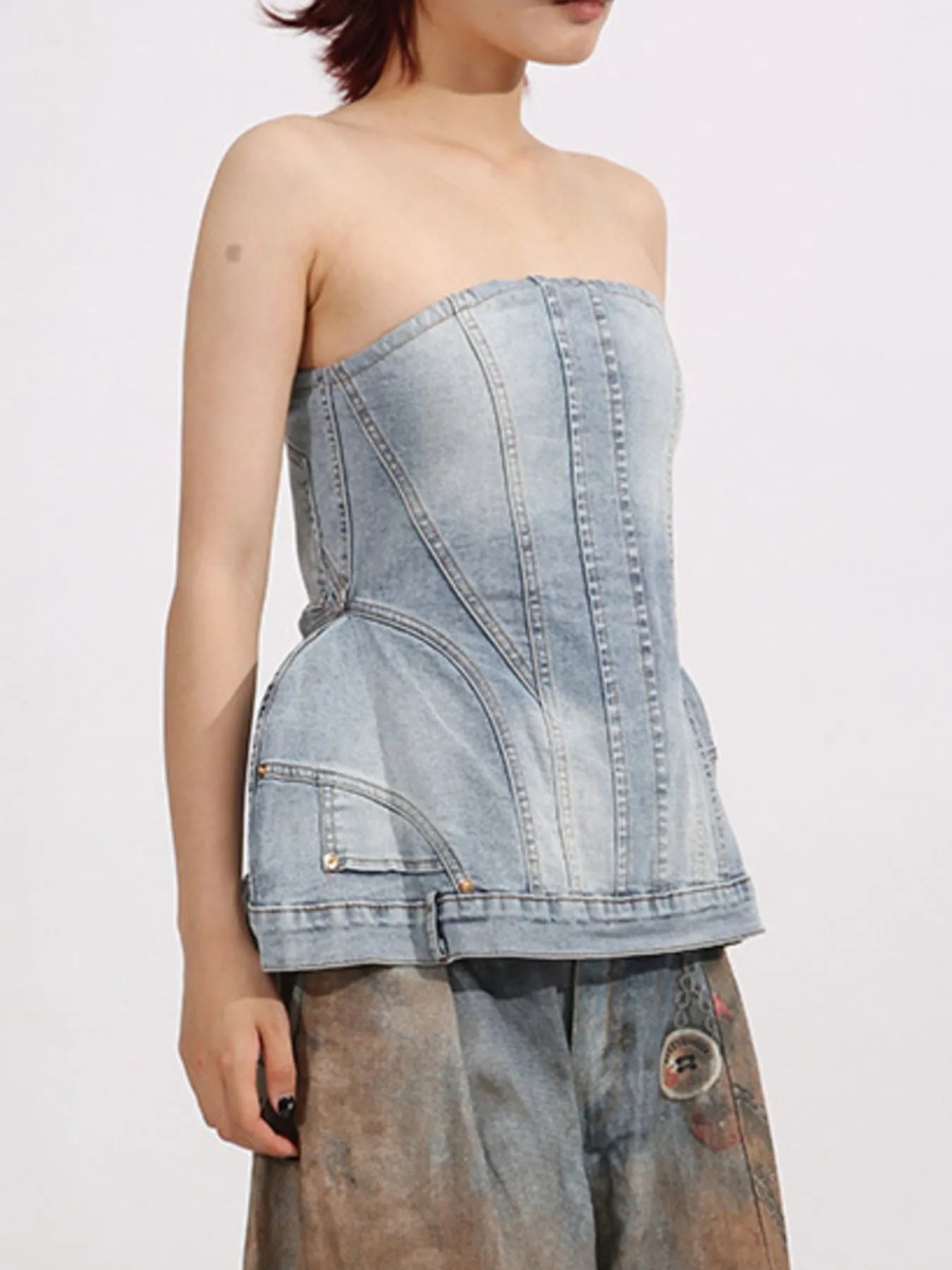 Zip Back Denim Tube Top - Fashorio
