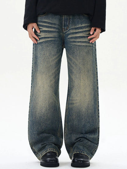 Men's Full Size Washed Wide Leg Relaxed Fit Jeans Plus Size - Fashorio