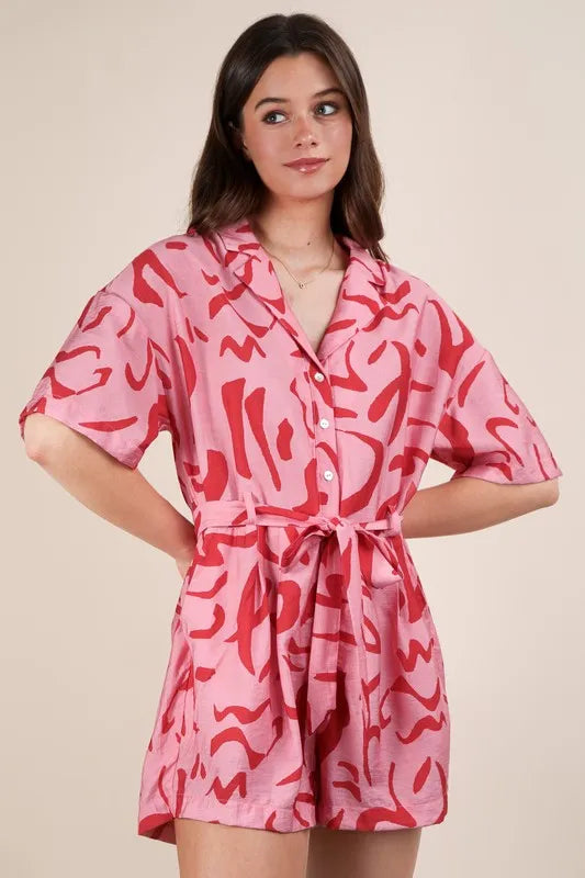 Oversized Printed Button Down Resort Romper styled look