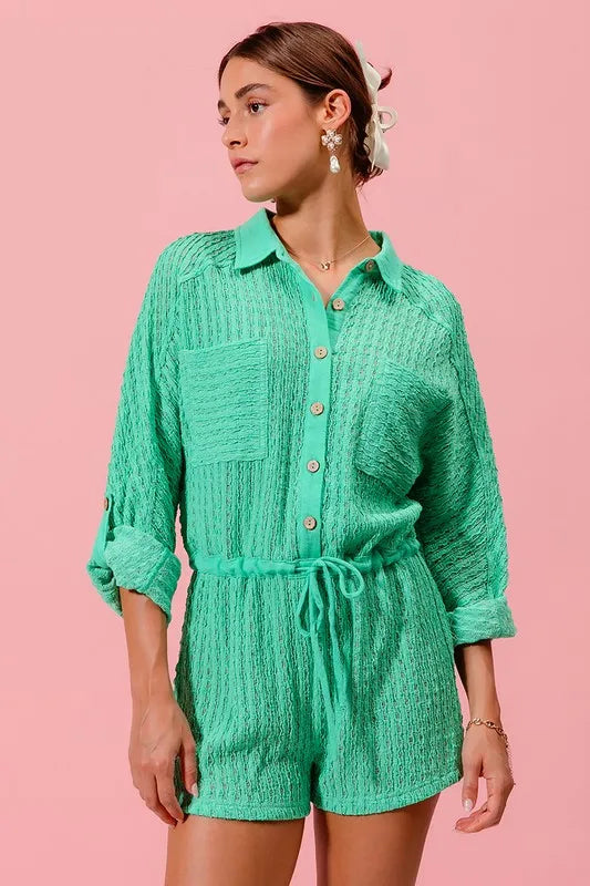 Textured Knit Button Front Romper side view