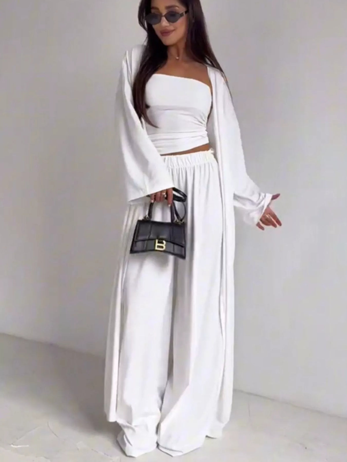 Tube Top Cardigan and Wide Leg Pants 3 Piece Set, view 10