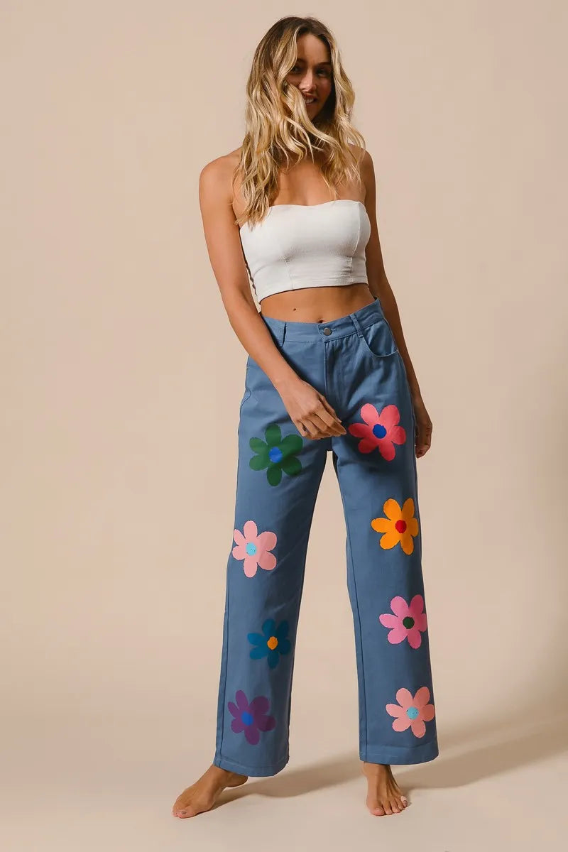 BiBi Flower Print Straight Legs Pants - Fashorio