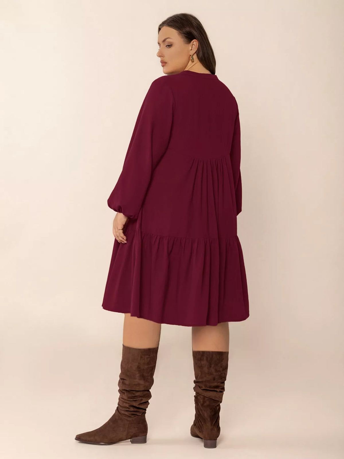Button front balloon sleeve dress full length
