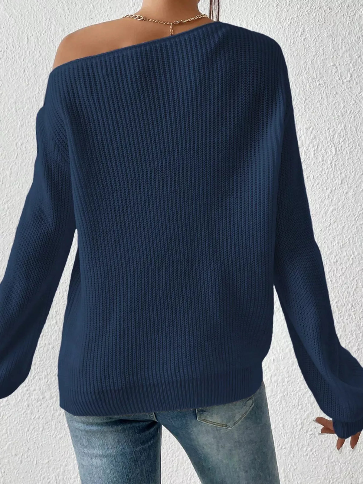 Asymmetric single shoulder sweater final view