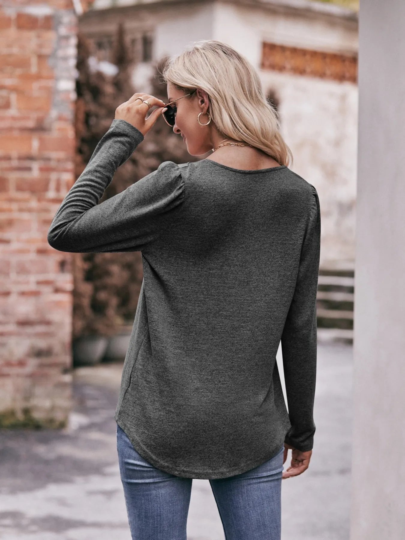 Square Neck Long Sleeve T-Shirt - Fashorio