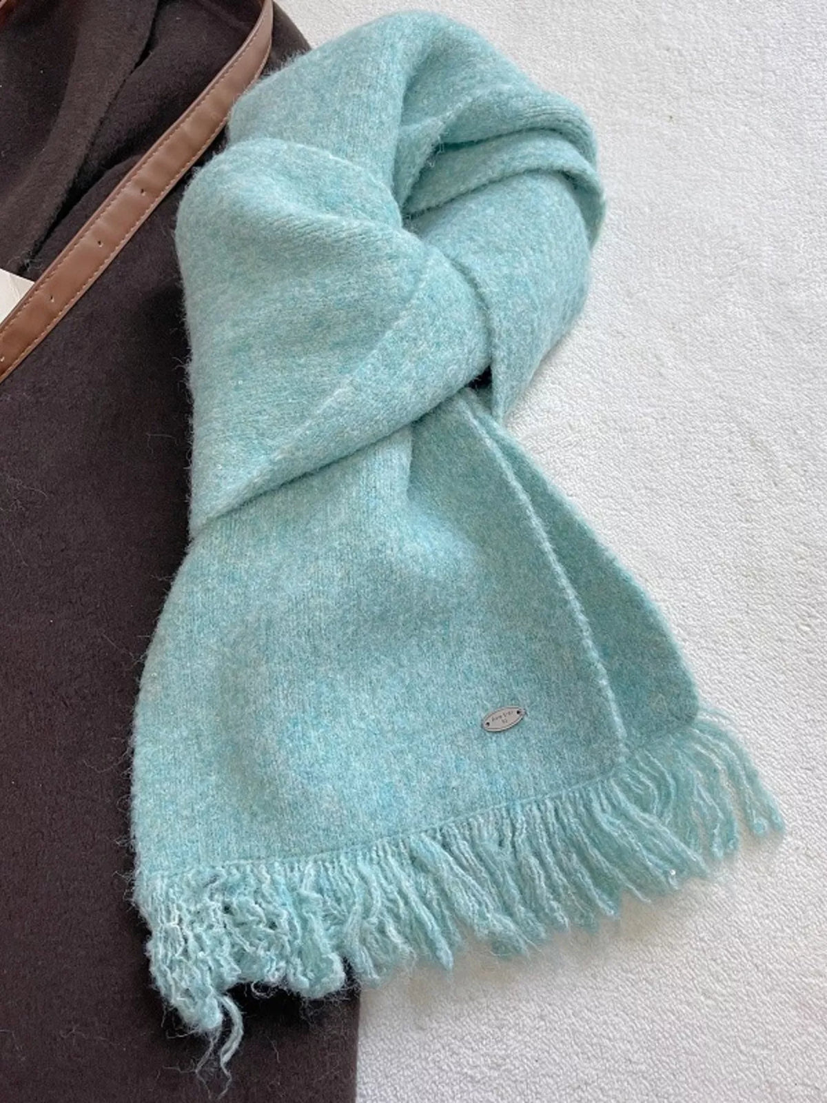 Cozy knitted womens scarf looped at the neck
