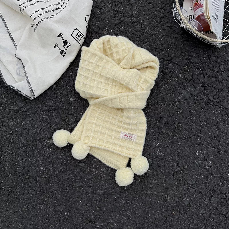 Waffle Knit Pom-Pom Scarf, view 11