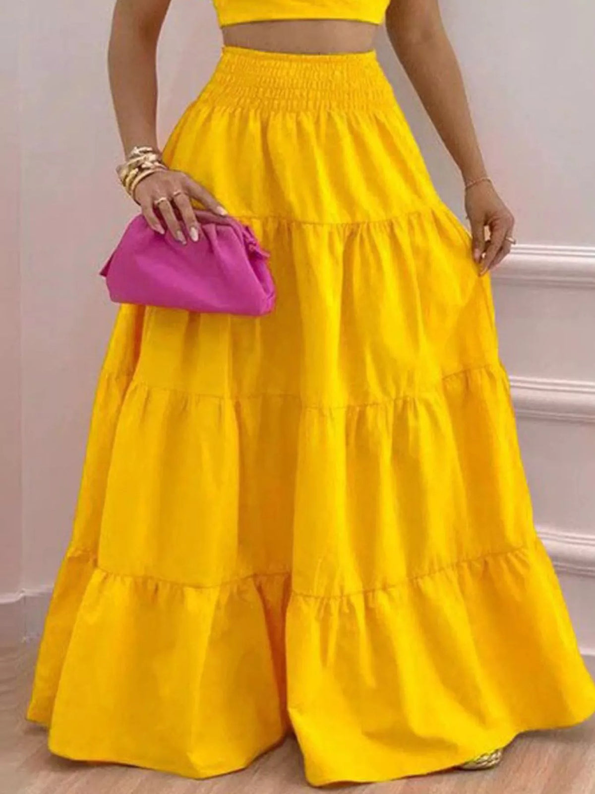 Gold tiered maxi two piece set