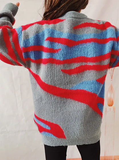 Color Block Round Neck Sweater - Fashorio