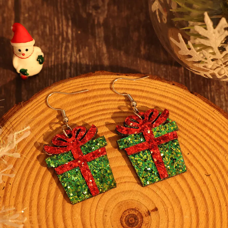Sequin Gift Box Faux Leather Earrings detail