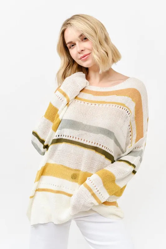 Abstract Stripe Lightweight Loose Sweater in Multi Color back view