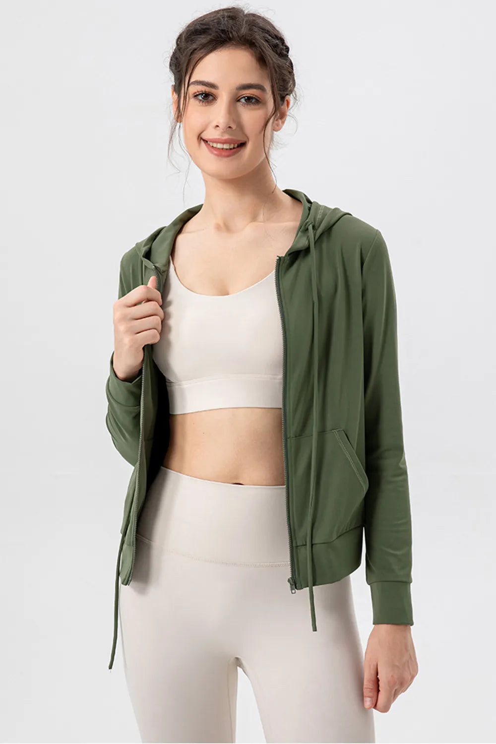 Active jacket in tan front view