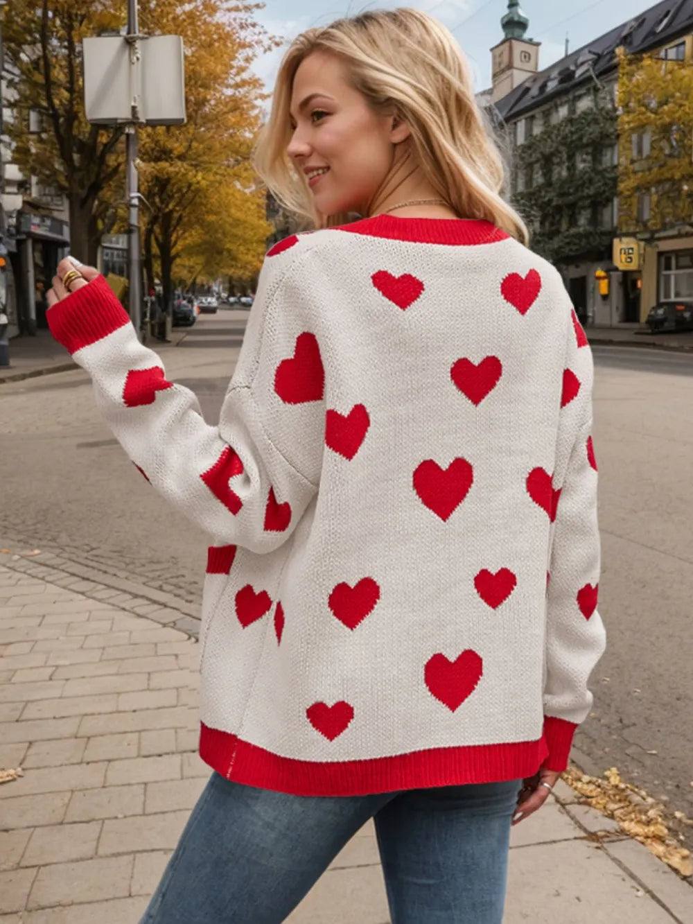 Heart Button Up Dropped Shoulder Long Sleeve Cardigan - Fashorio