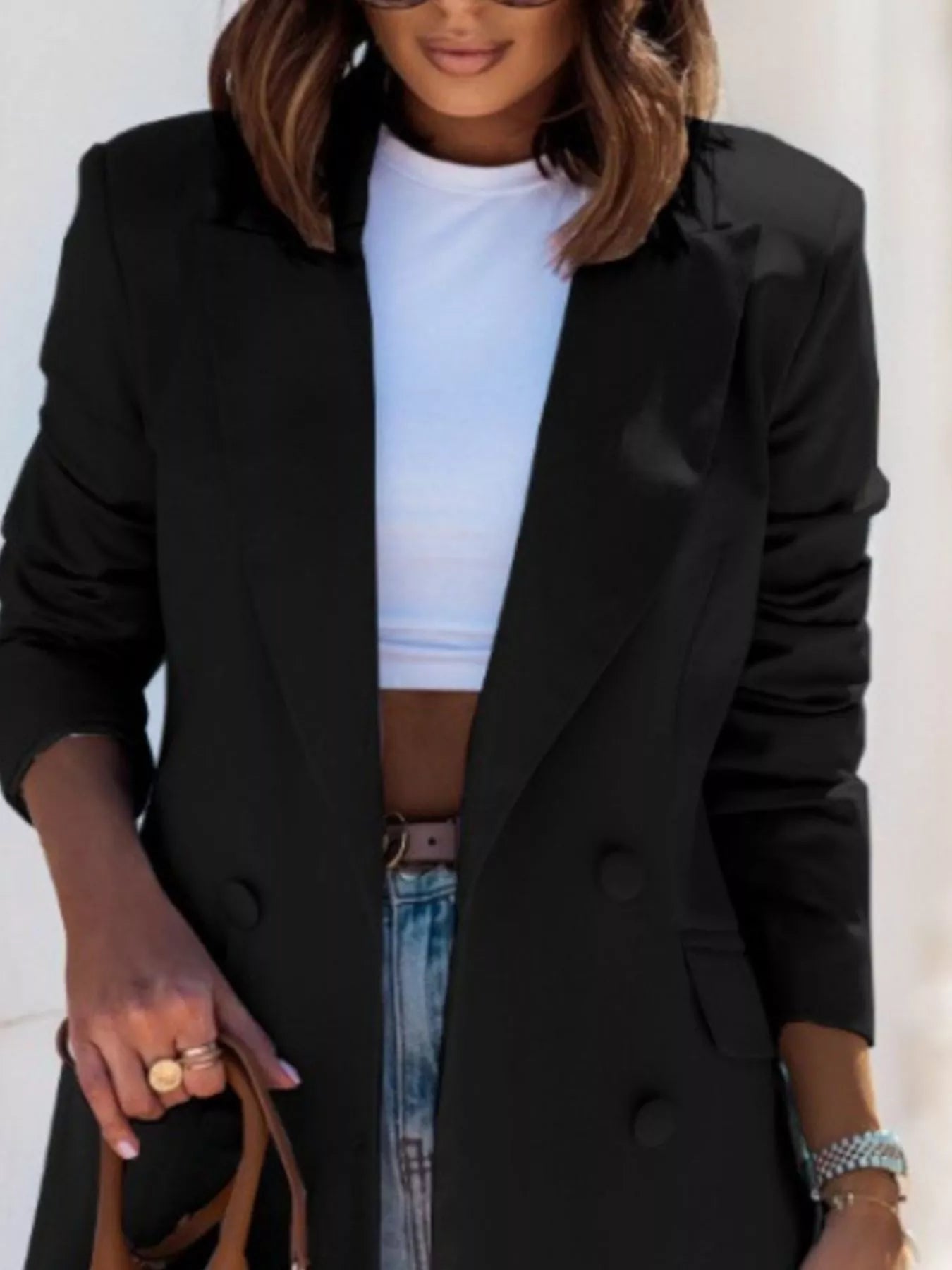 Lapel Collar Long Sleeve Blazer - Fashorio