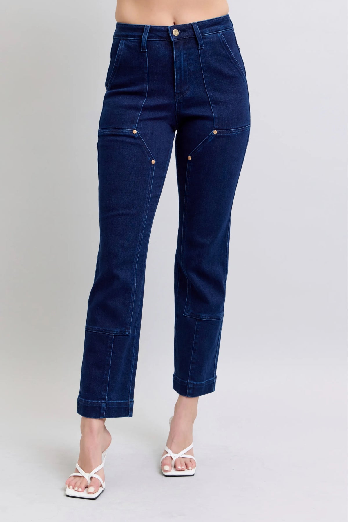 Judy Blue deep indigo straight jeans side view