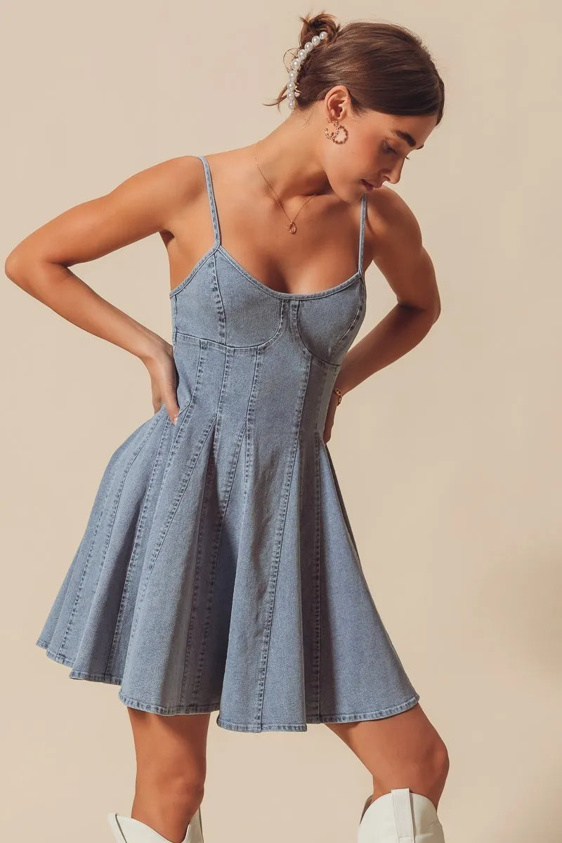 SO ME A Line Fit and Flare Denim Mini Dress - Fashorio