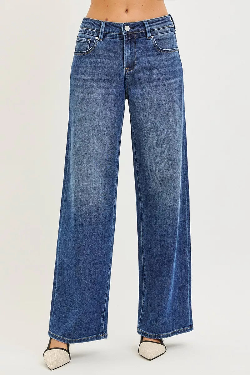RISEN slouchy baggy jeans with pockets dark wash front view