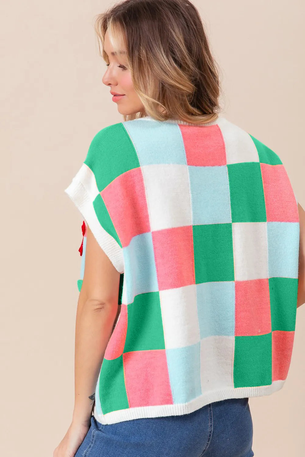 Floral Checked Sweater Vest back view