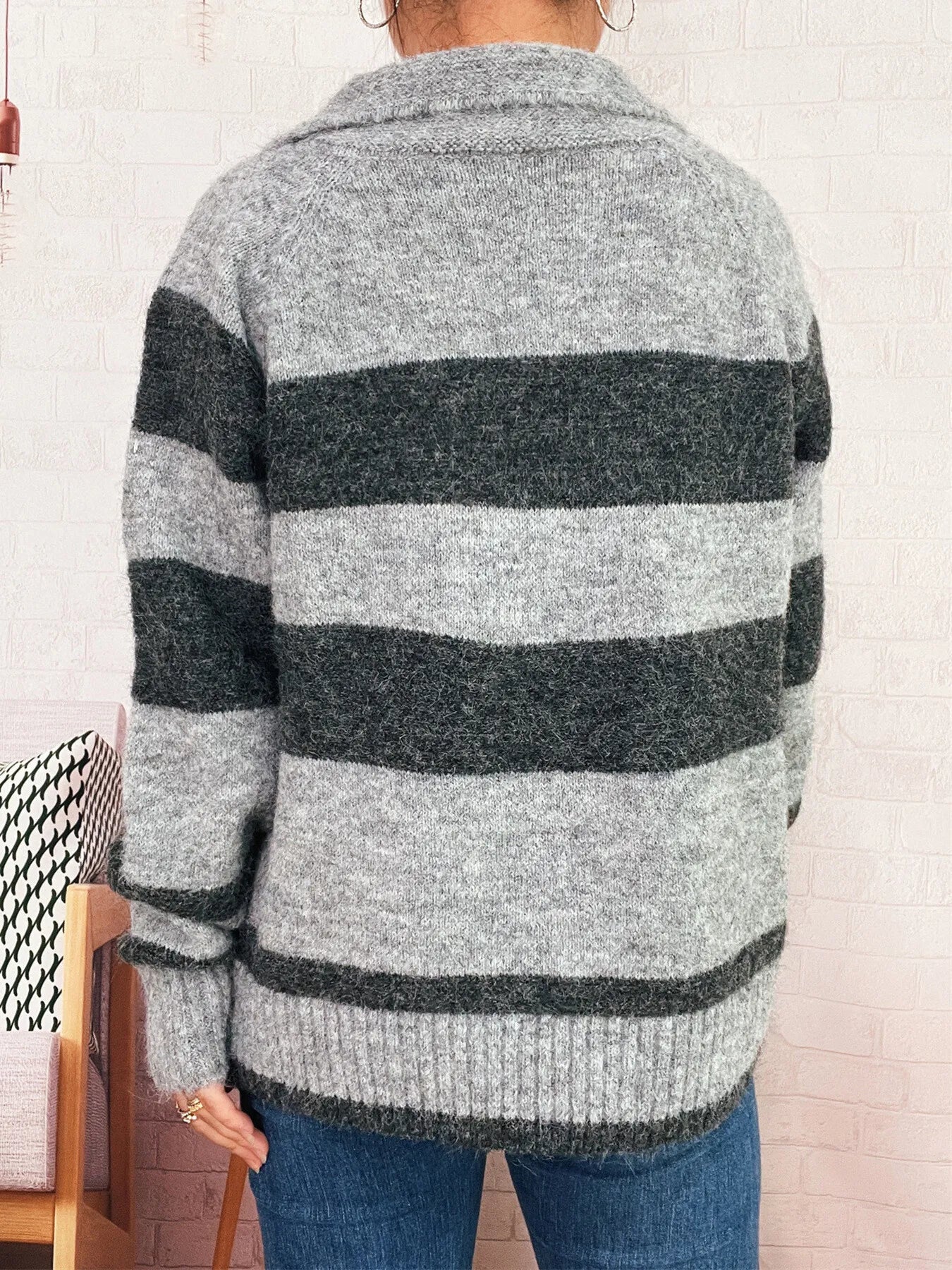 Striped Button-Up Cozy Cardigan - Fashorio