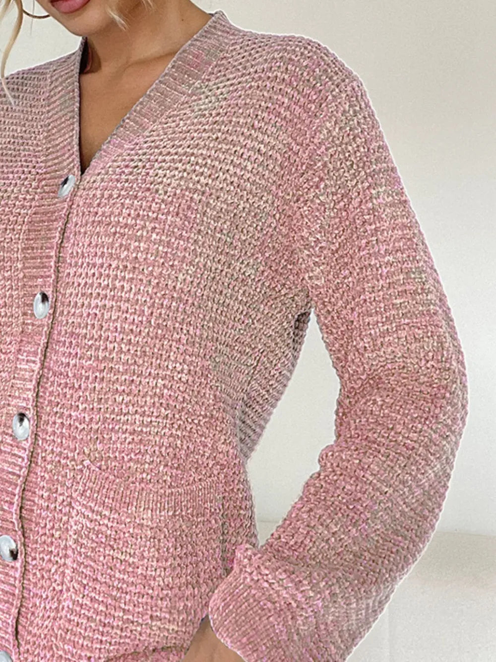 Pocketed V-Neck Button Up Cardigan - Fashorio