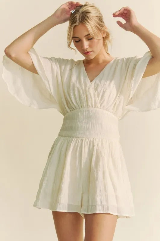 Batwing Sleeve Waist Belt Romper styled look