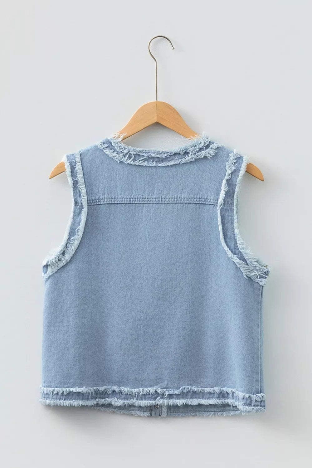 Frayed Flap Pocket Denim Vest in Light Blue view 7