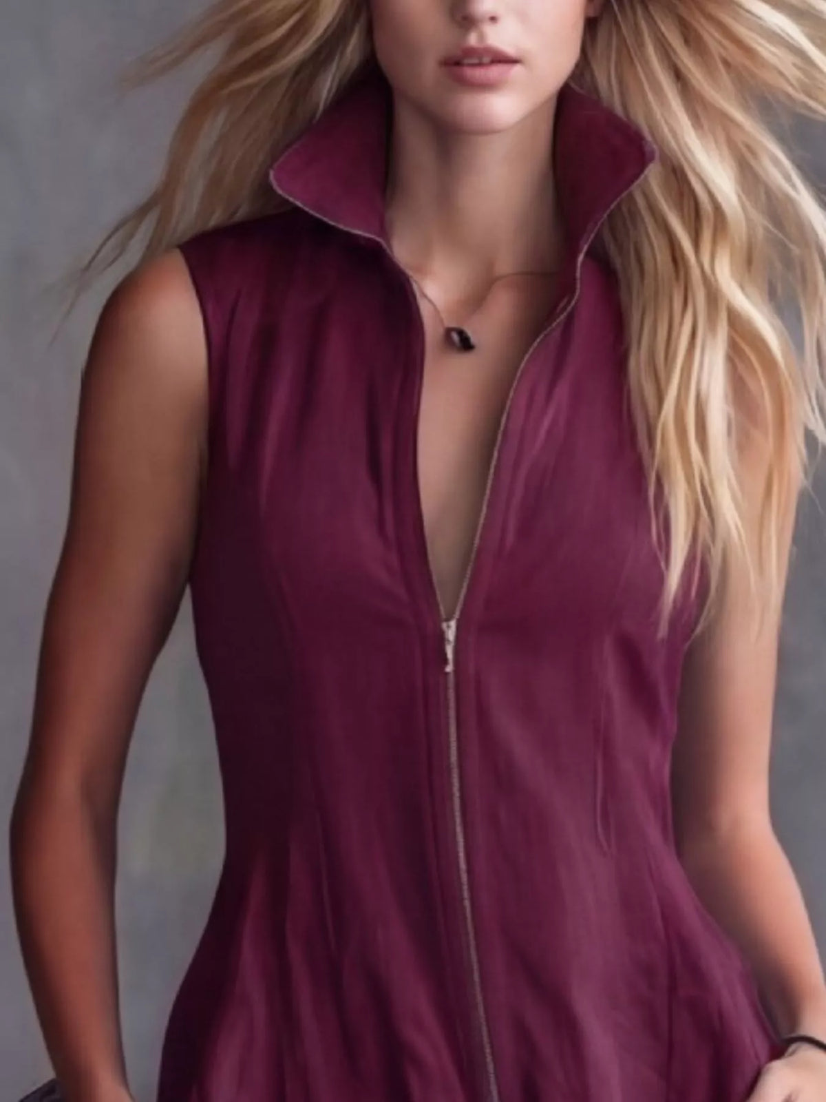 Ruffled high low dress zip front detail