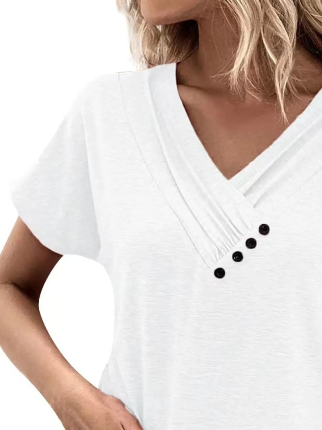 Decor Button Short Sleeve T-Shirt - Fashorio