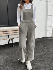 Slit Wide Leg Overalls with Pockets Grey - Fashorio