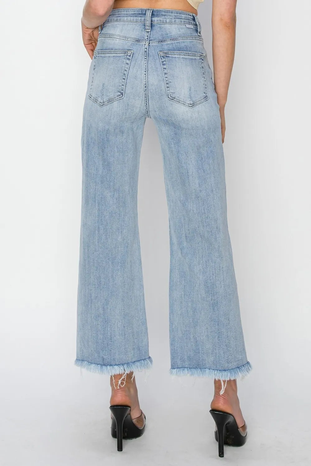 RISEN High Rise Crop Wide Fray Hem Jeans - Fashorio