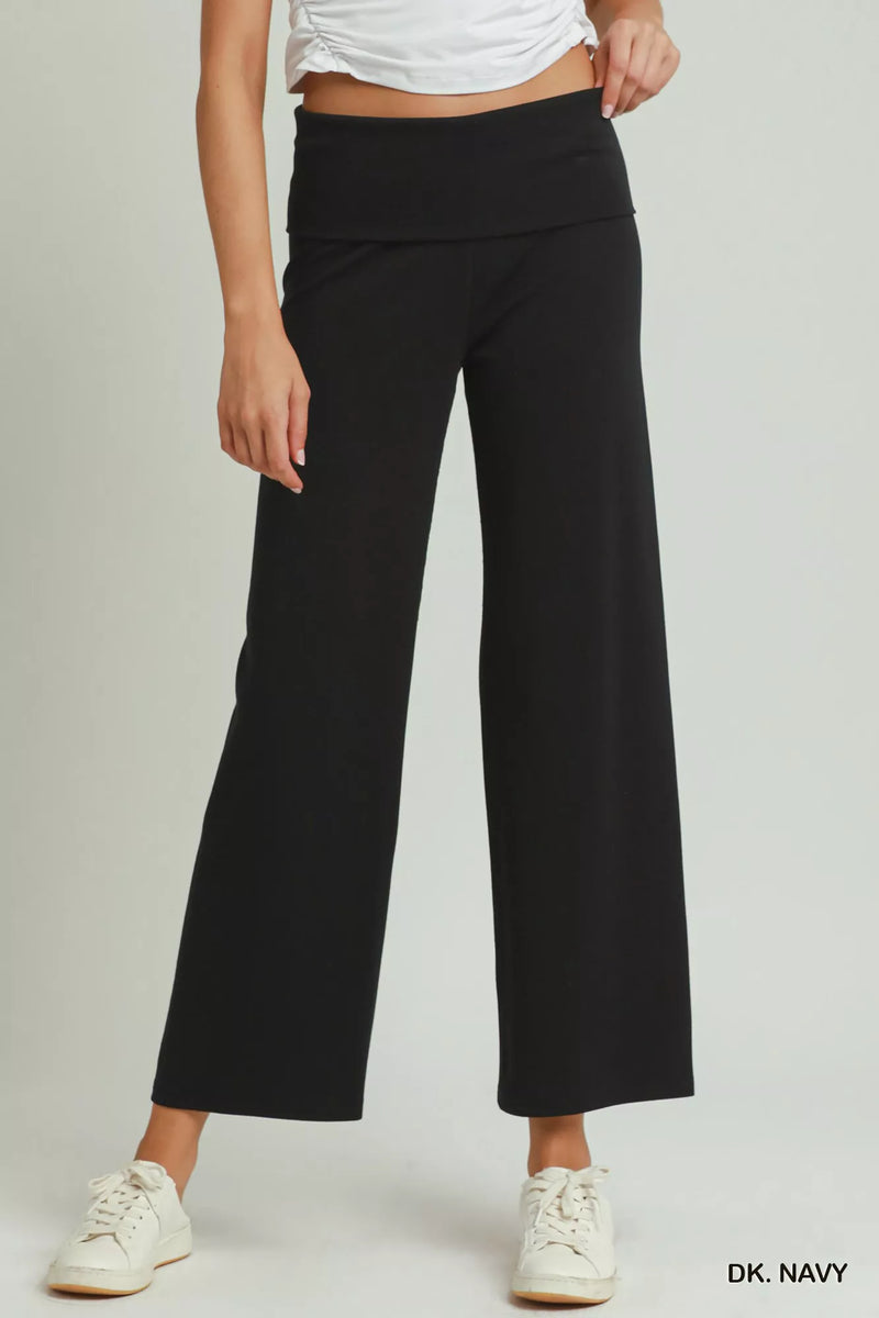 Umgee cotton viscose straight leg pants in dark navy, front view