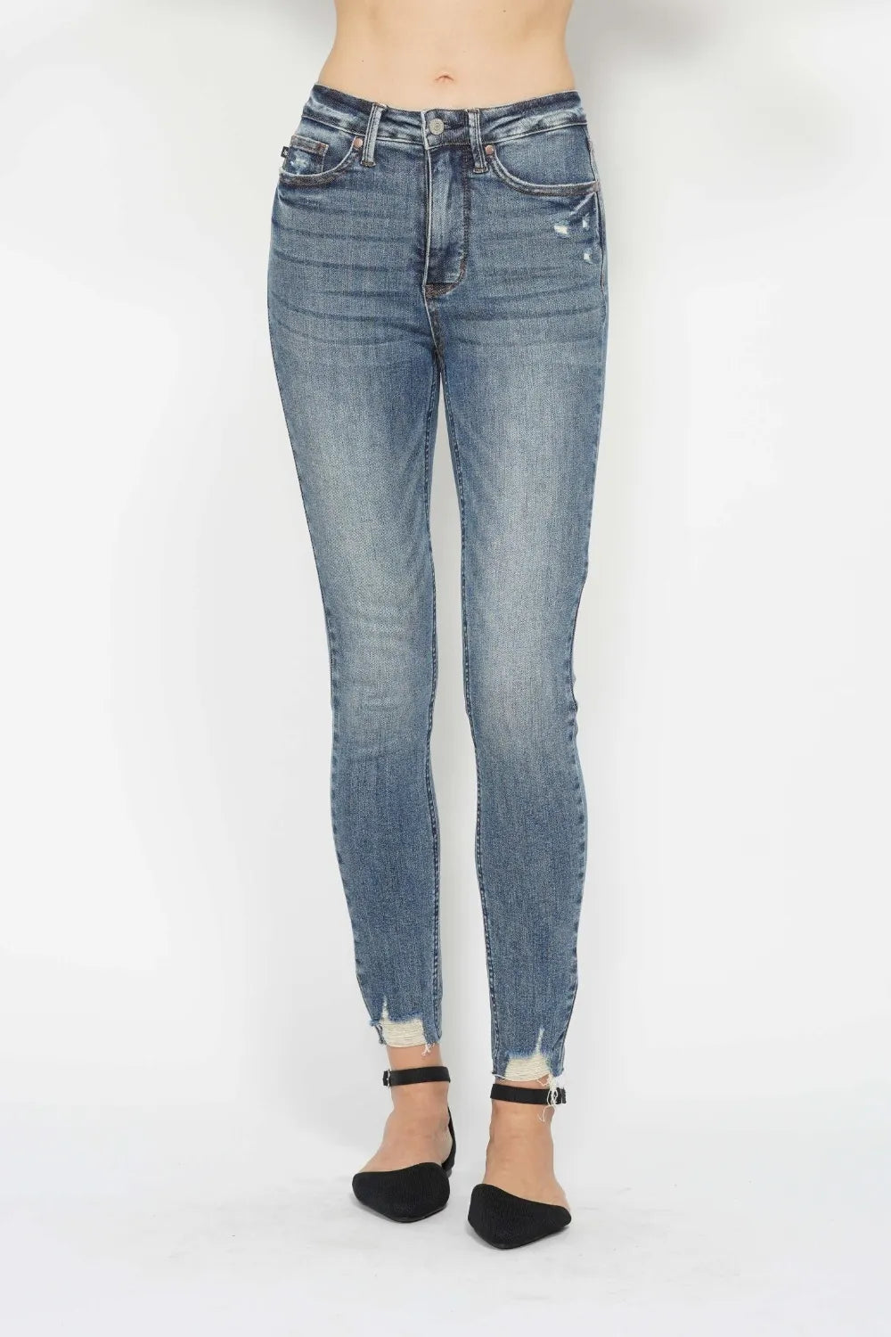 Judy Blue Tummy Control Vintage Wash Hem Distressed Skinny Jeans