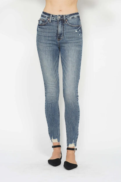 Judy Blue Plus Size Tummy Control Vintage Wash Destroy Skinny Jeans - Fashorio