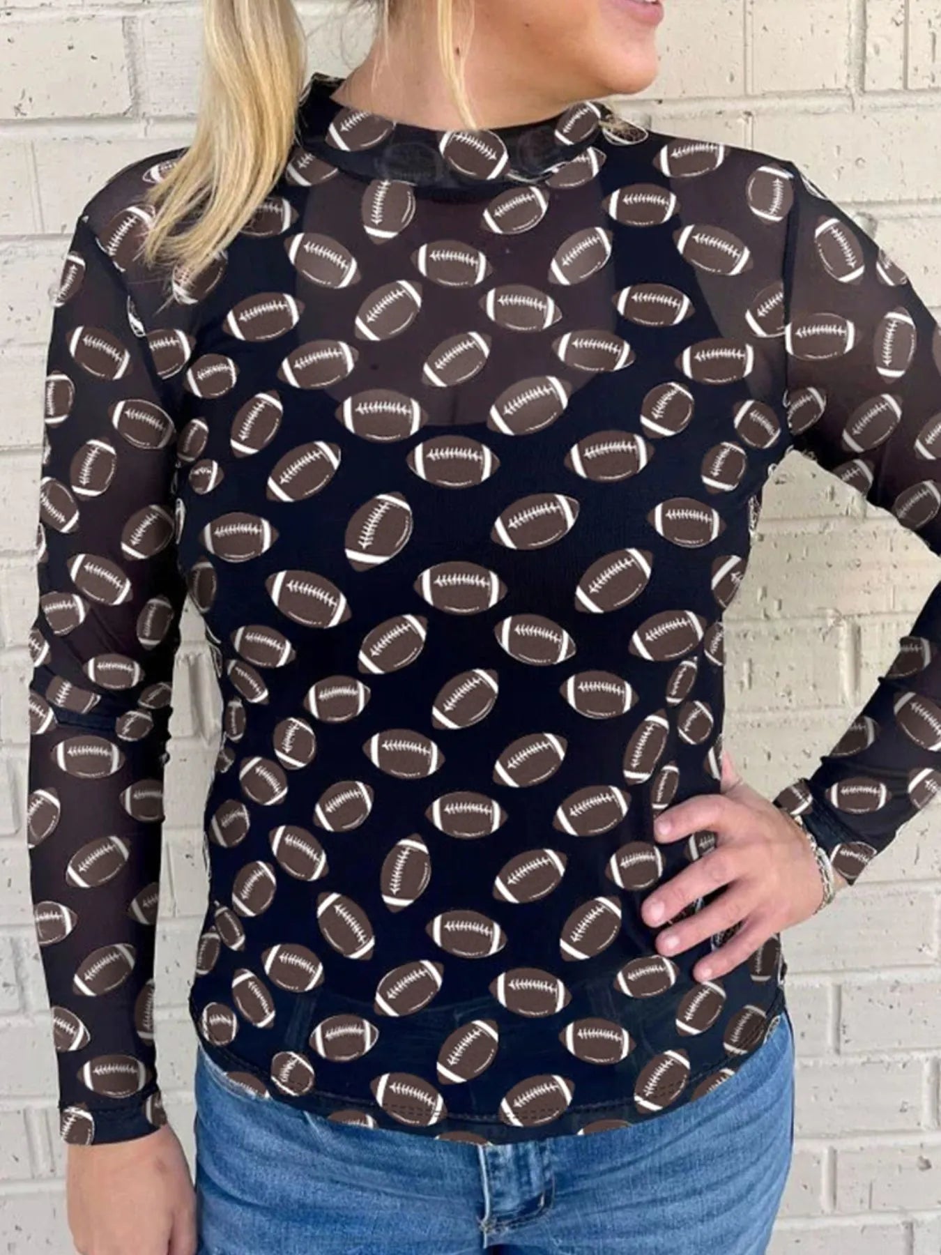 Game Day Football Print Long Sleeve T-Shirt - Fashorio