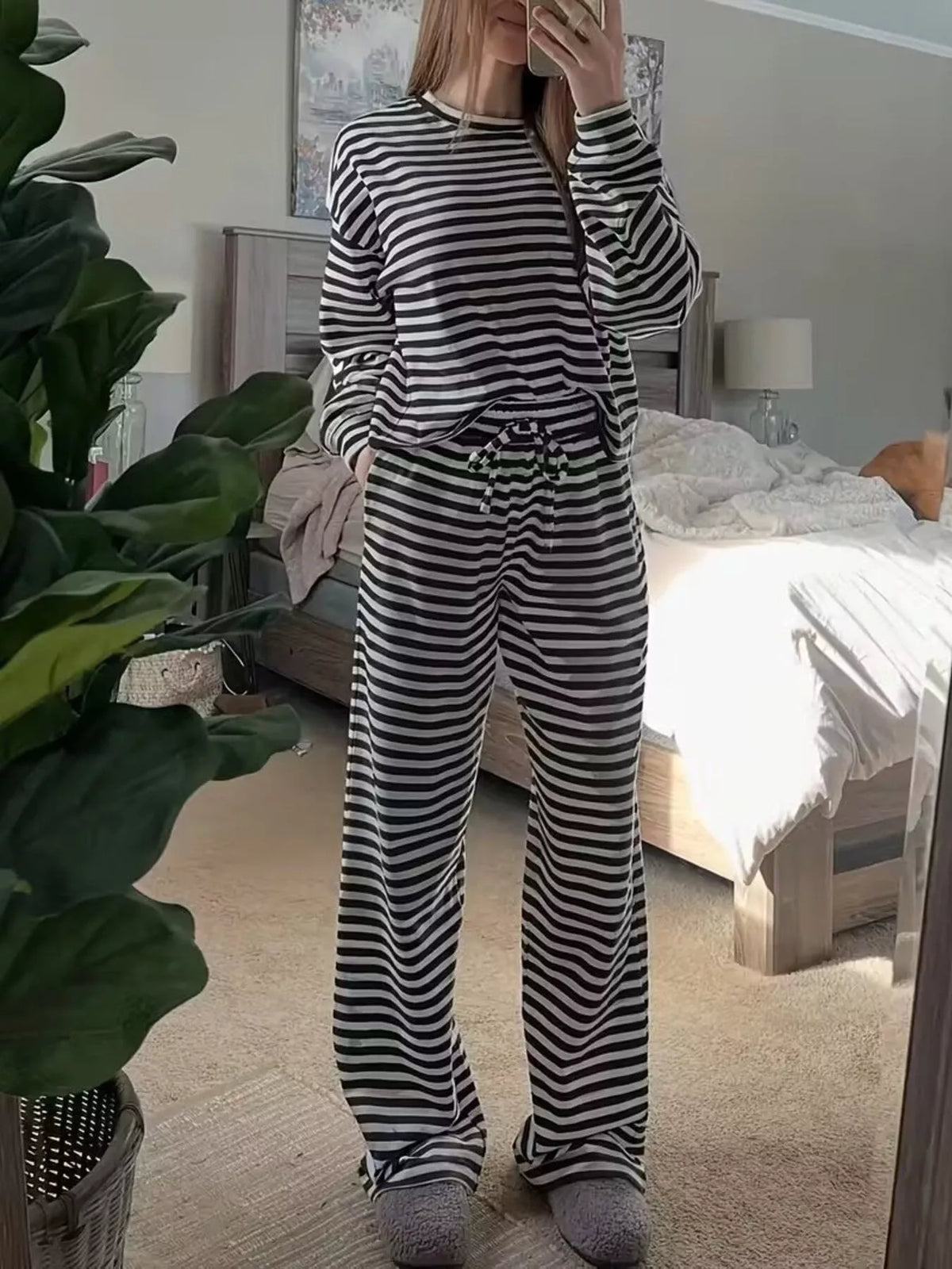Striped pants set model view