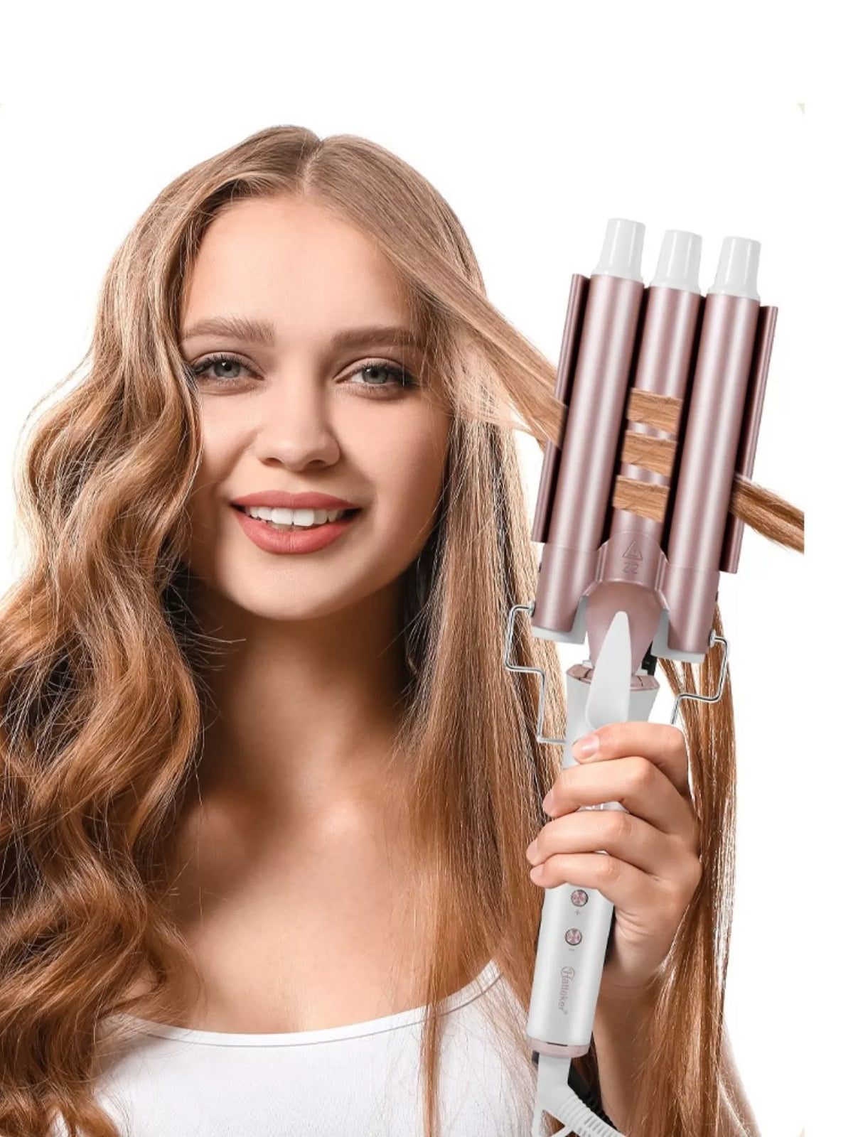 Triple barrel curling iron close up