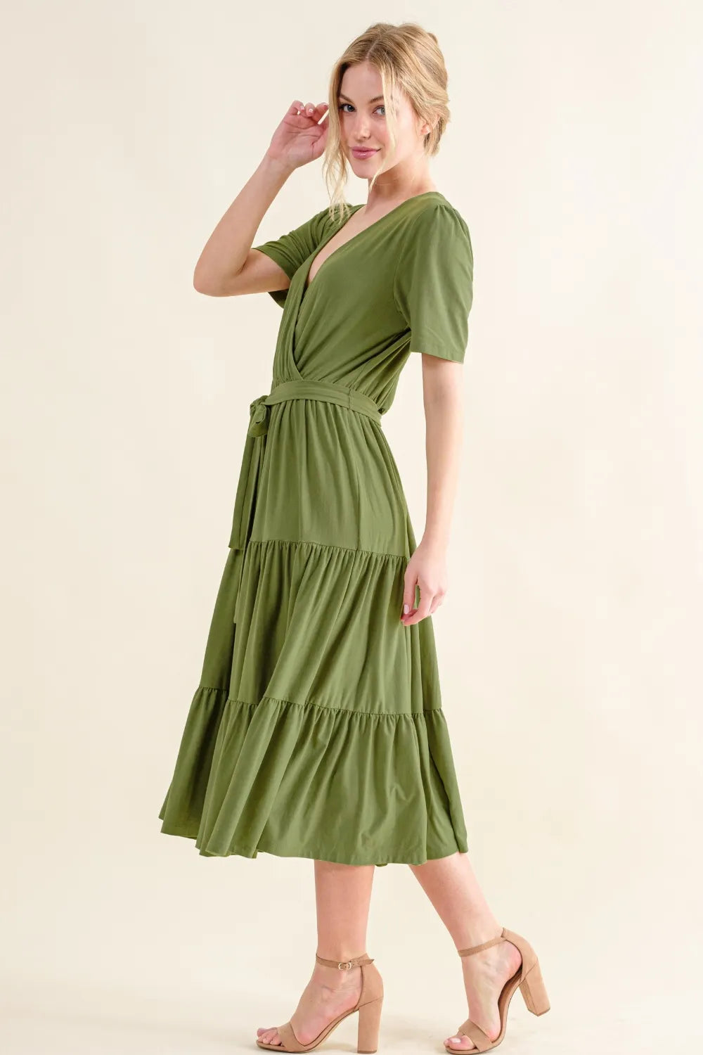 Soft Short Sleeve Tiered Midi Dress side view