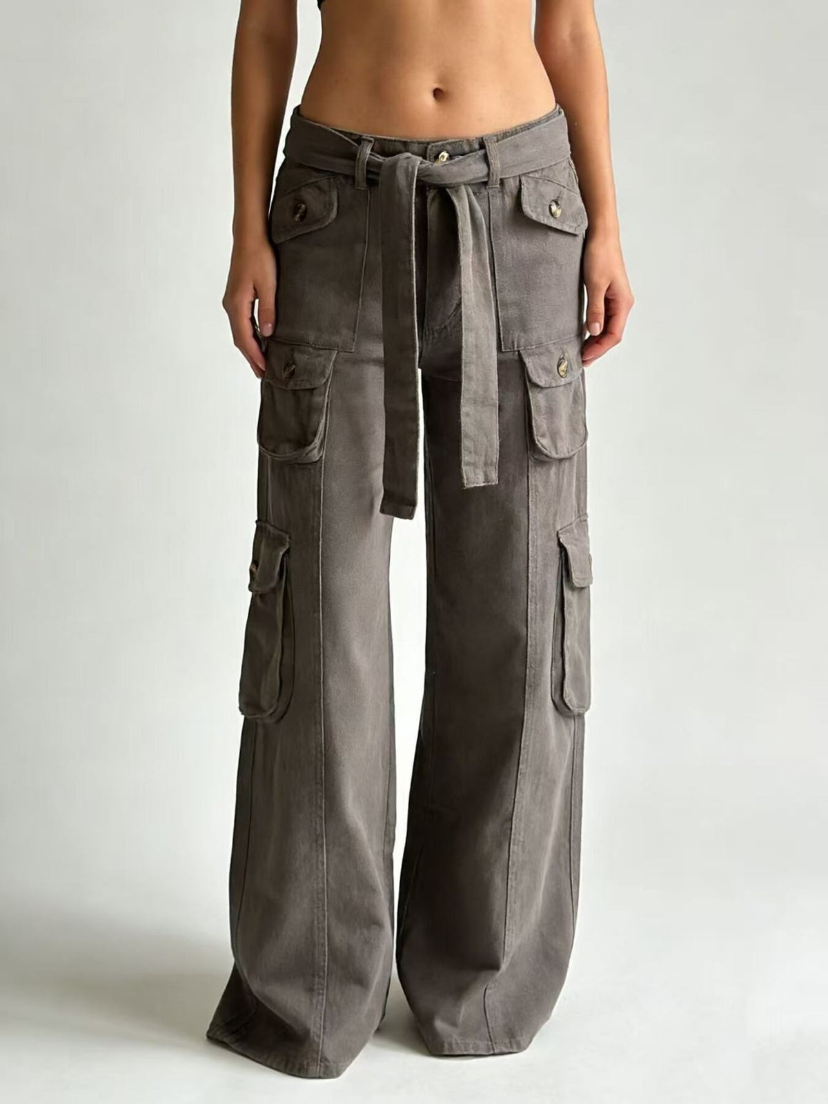 Wide leg cargo jeans front view