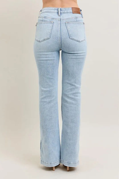 Judy Blue Full Size Tummy Control Vintage Wash Side Slit Slim Boot Jeans Plus Size - Fashorio
