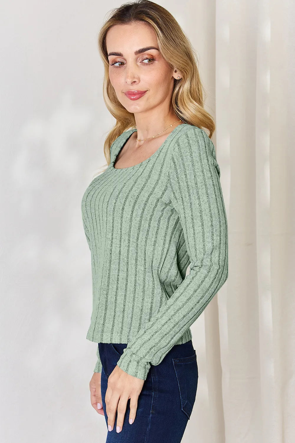Ribbed long sleeve tee full length view