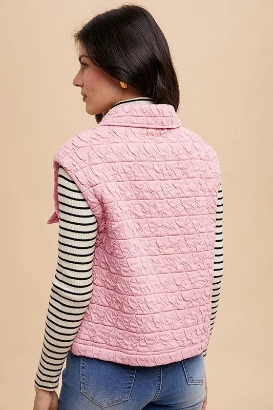 Annie Wear Texture Quilted Snap Down Vest Coat - Fashorio