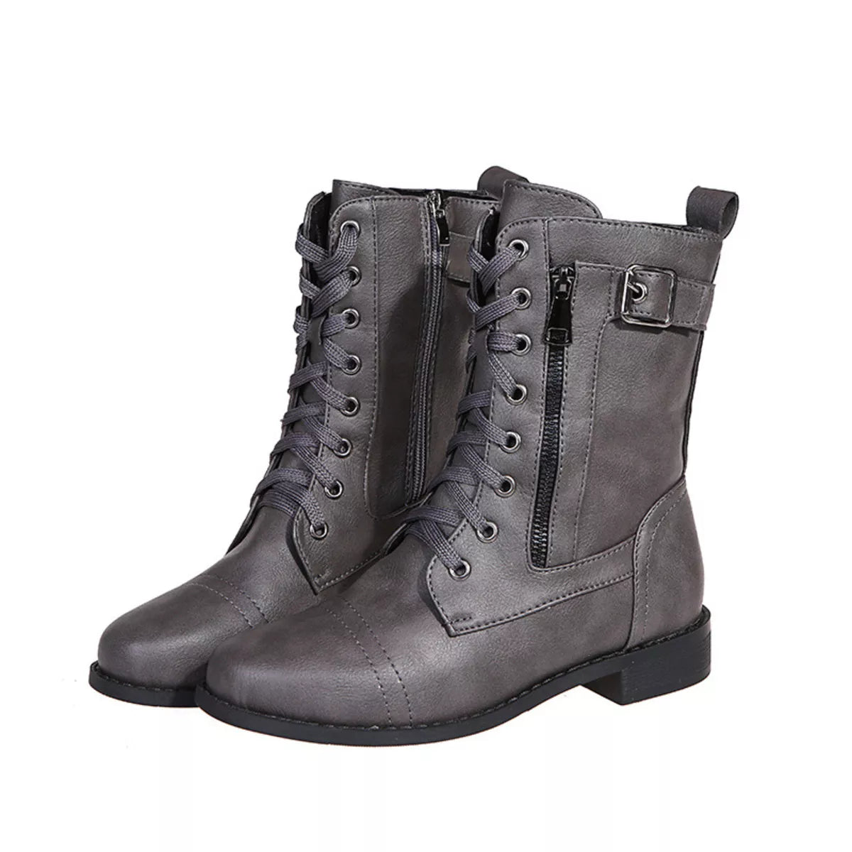 Lace Up Ankle Boots with Zipper Detail back view