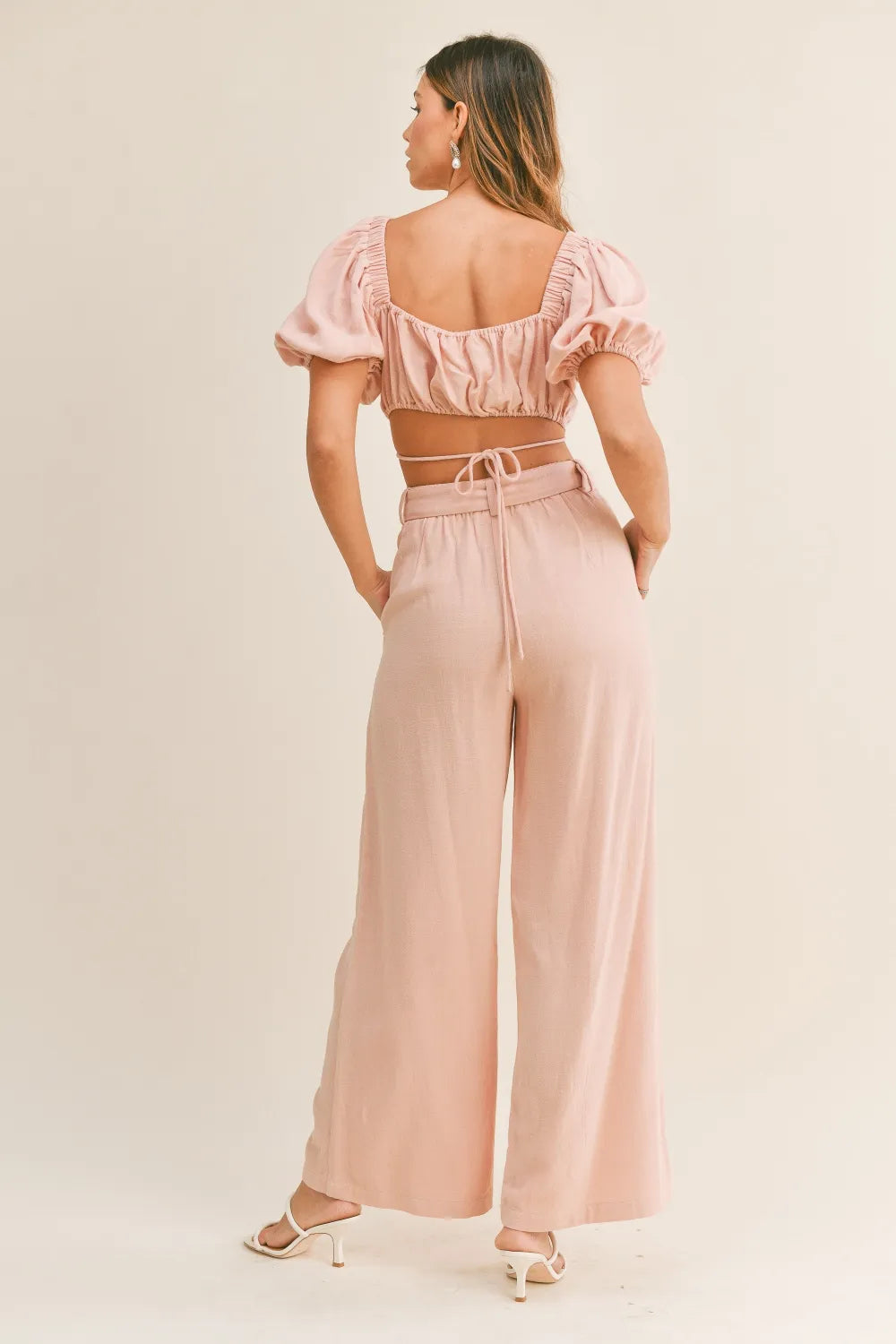 Dusty pink cutout two piece set on model
