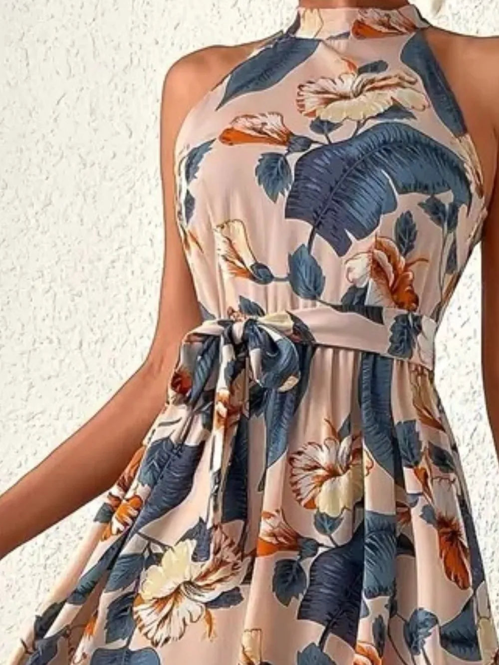Tied Floral Sleeveless Dress - Fashorio