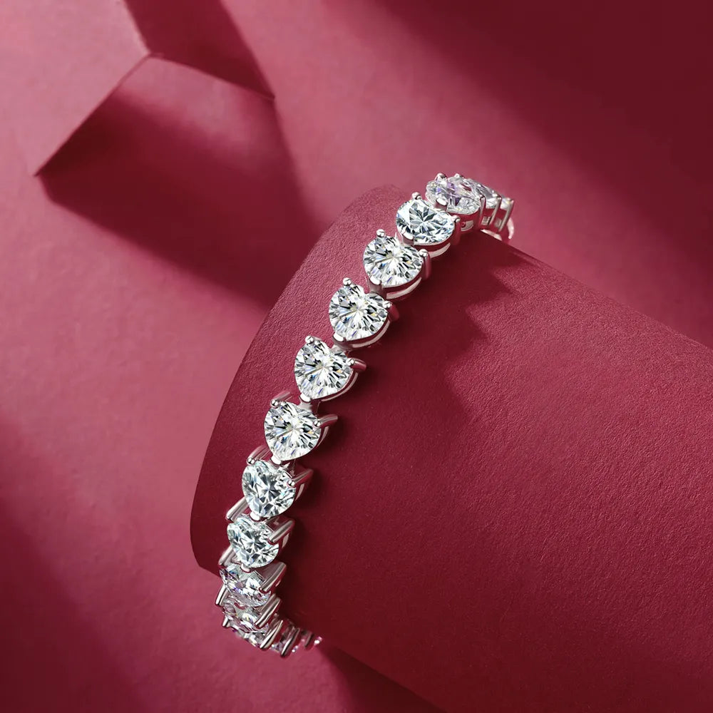 24 Carat Moissanite 925 Sterling Silver Heart Bracelet - Fashorio