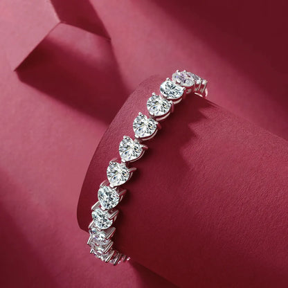 24 Carat Moissanite 925 Sterling Silver Heart Bracelet - Fashorio