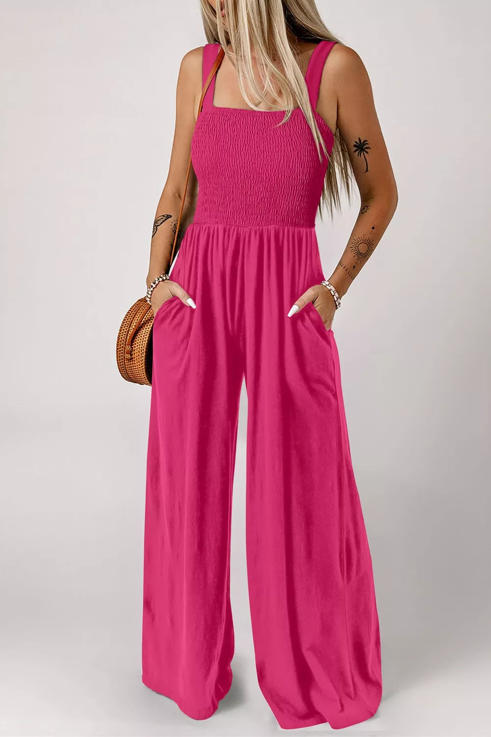 Smocked bodice detail of jumpsuit
